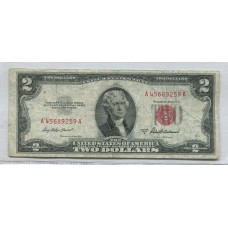 ESTADOS UNIDOS 2 DOLARES SELLO ROJO 1953 BILLETE EN BUEN ESTADO